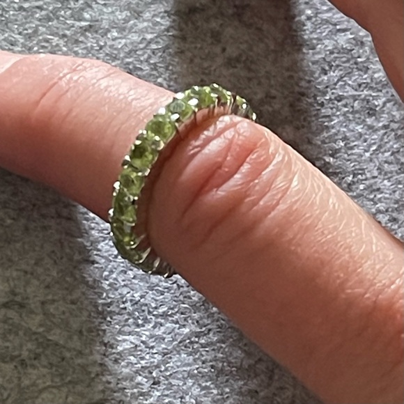 925 Sterling silver eternity ring band, possibly peridot.